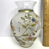 Pretty Glass Vase with Gold Flowers