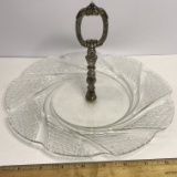 Vintage Serving Platter with Silver Plated Handle