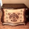 4 Drawer Bombay Chest w/Heavily Decorative Carving & Leather Inlay Top