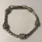Pretty Silver Tone Rope Bracelet w/Rhinestone Barrel Beads