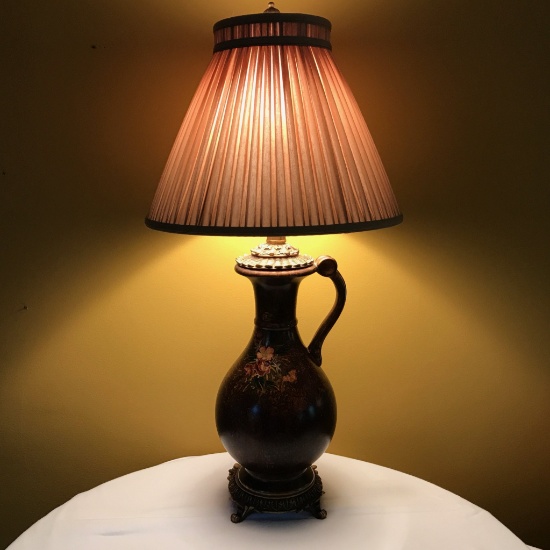 Tall Ceramic Pitcher Lamp w/Floral Design