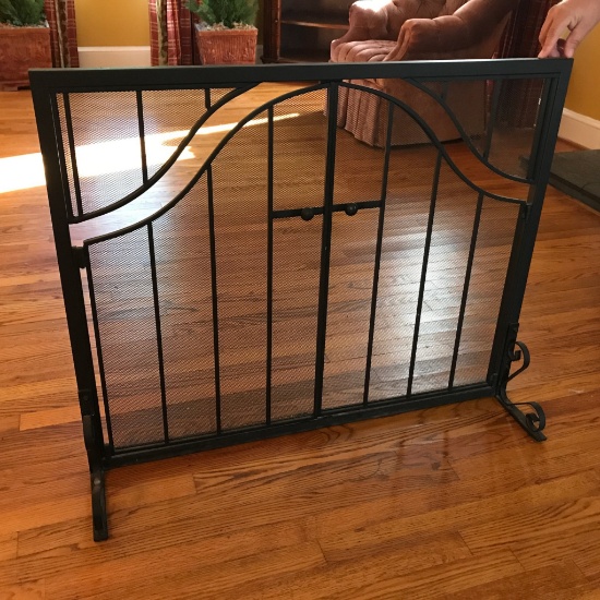 Black Wrought Iron Fireplace Screen w/2 Doors