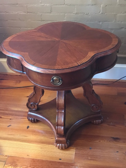 Wooden Clover Shaped Side Table w/One Drawer