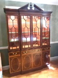 Impressive Lighted 3 Drawer Breakfront w/Glass Shelves & Key-Has Handsome Inlay Front by Councill