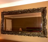 Large Splendid Beveled Mantle Mirror w/Intricate Heavy Ornately Carved Frame