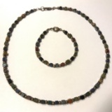 Sterling Silver & Natural Stone Beaded Necklace with Matching Bracelet