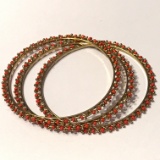 Lot of Gold Tone Bangle Bracelets w/Orange Beads