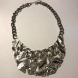 Unique Silver Tone Bib Style Necklace