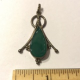 Vintage Sterling Silver Pendant w/Large Green Stone