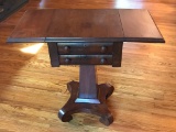 Empire Drop Leaf Side Table w/2 Dove Tailed Drawers on Casters