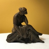 Vintage Bronze Woman w/Harp Figurine