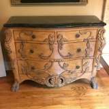 Striking Marble Top 2 Over 2 Heavily Carved Chest with Large Claw Feet
