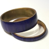 Pair of Brass Bangle Bracelets with Purple Overlay