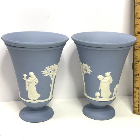 Pair of Wedgwood Blue & White Vases