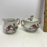 Royal Sealy Fine China Sugar Bowl & Creamer with Moss Rose Pattern