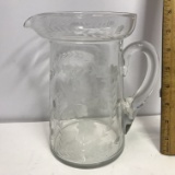 Pretty Etched Glass Pitcher with Butterflies & Flowers