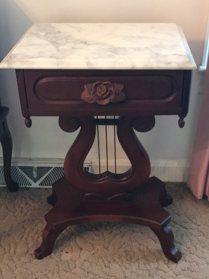 Mahogany Harp Base One Drawer Accent Table