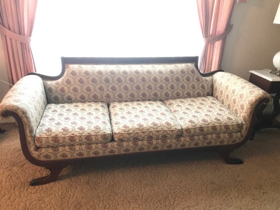 Antique Suggs Hardin Claw Foot Sofa with Brass Capped Claw Feet