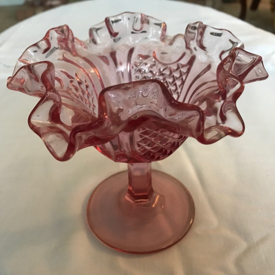 Vintage Cranberry Penton Pedestal Bowl