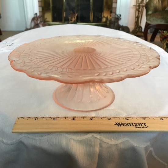 Pretty Pink Depression Glass Pedestal Cake/Dessert Plate