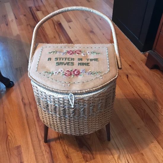 Awesome Vintage Sewing Basket Full of Sewing Notions