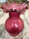 Vintage Ruffled Edge Cranberry Fenton Vase