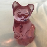 Vintage Cranberry Fenton Cat Figurine