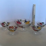 5 Pc. Hand Painted Fruit Salad Pedestal Bowl Set