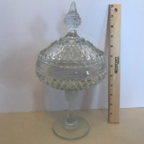 Pressed Glass Pedestal Candy Dish w/Lid