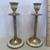 Solid Brass Candlesticks w/Mother of Pearl Inlay