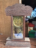 Vintage Ornate Carved Wooden Mantle Clock w/Key by New Haven Clock Co.