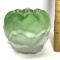 Green Satin Glass Rose Bowl with Pedals & Crimped Edge