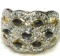 Gold Over Sterling Silver Ring with Clear & Black Stones Size 8