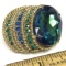 Gold Tone Brooch with Green & Blue Stones Signed 