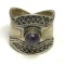 Sterling Silver Ornate Wide Ring with Purple Stone Size 7.5