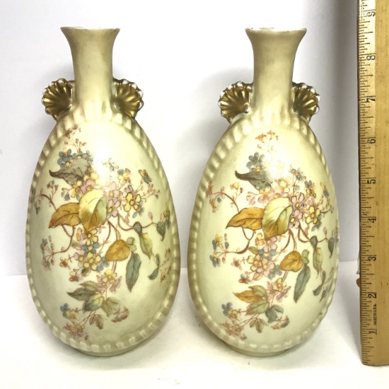 Pair of Porcelain Floral Bud Vases with Gilt Accent