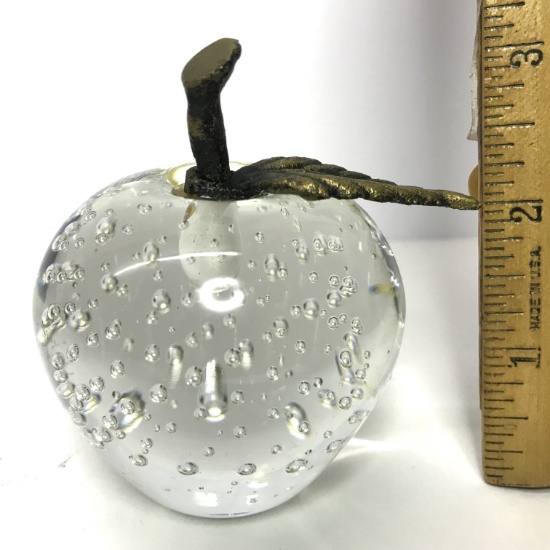 Small Apple Paperweight with Brass Leaf & Stem by Price