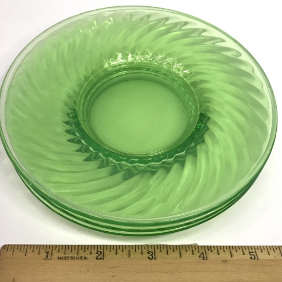 Lot of 3 Vaseline Glass Swirls 6" Plates