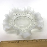 Fenton Hobnail Opalescent Moonstone Dish with Ruffled Edge