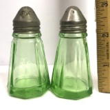 Pair of Vintage Vaseline Glass Salt & Pepper Shakers