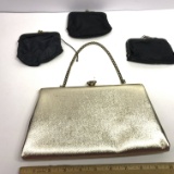 Vintage Lot: Gold Purse with 3 Black Coin Purses