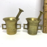 Pair of Vintage Solid Brass Small Mortar & Pestles