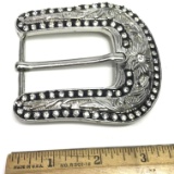 Silver Tone Belt Buckle with Clear Rhinestones