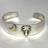 Sterling Silver Palm Tree & Moon Cuff Bracelet