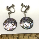 Sterling Silver Screw-back Earrings with Abalone Inlay