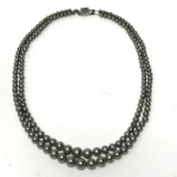 Silver Tone Faux Double Strand Pearls with Sterling Clasp