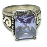 Pretty Sterling Silver Ring with Large Purple Stone Size 6.5