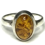 Sterling Silver Ring with Speckled Amber Stone