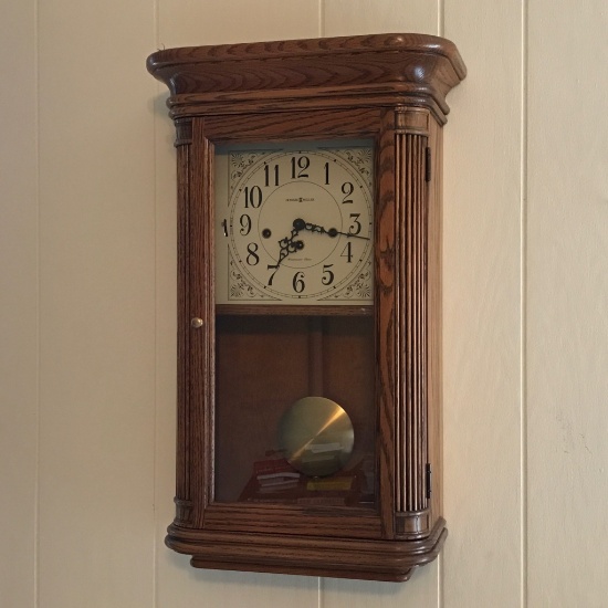 Vintage Wooden Cased Wall Clock w/Key by Howard Miller