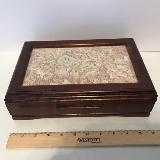 Wooden Jewelry Box w/Soft Cushion Top